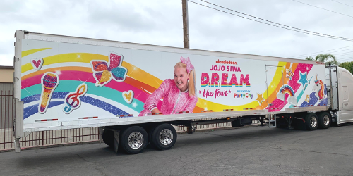 JoJo campaign graphics on a vehicle