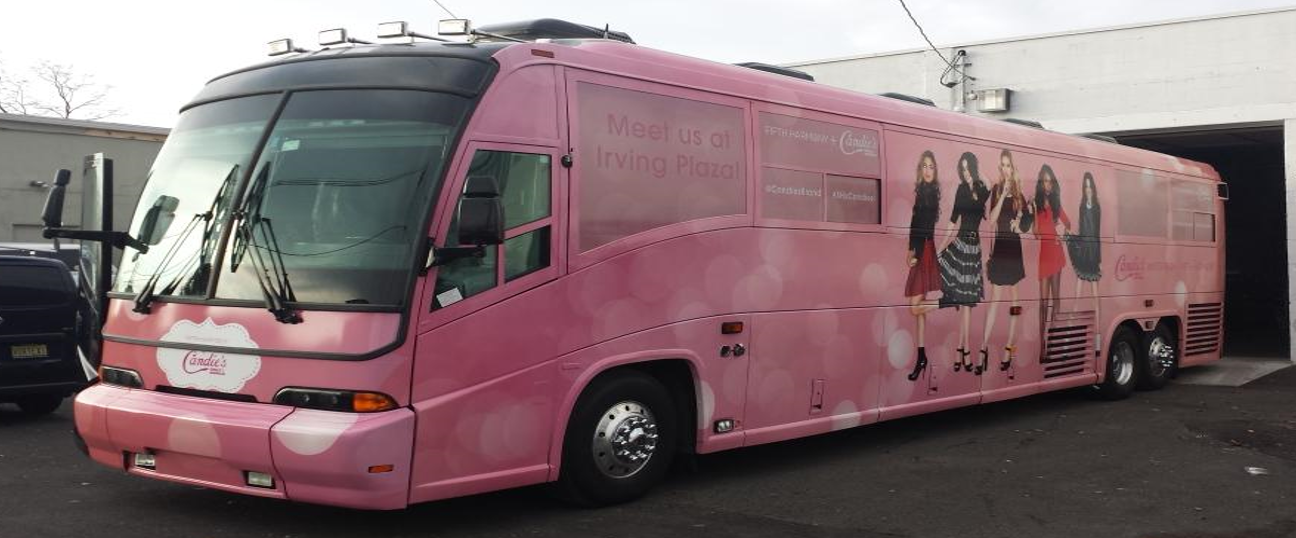 Pink Candie’s branded coach bus