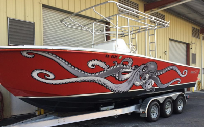 Boat with custom branding graphics